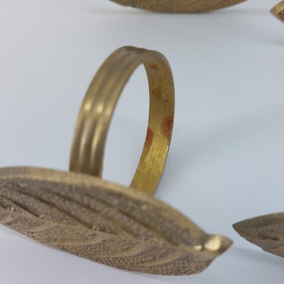 Leaves Napkin Ring Holders Brass Harvest Fall Gold Tone Thanksgiving Set of 8 - Picture 10 of 12